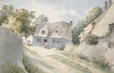 Casas de campo em uma rua da vila (aquarela sobre grafite, no papel)